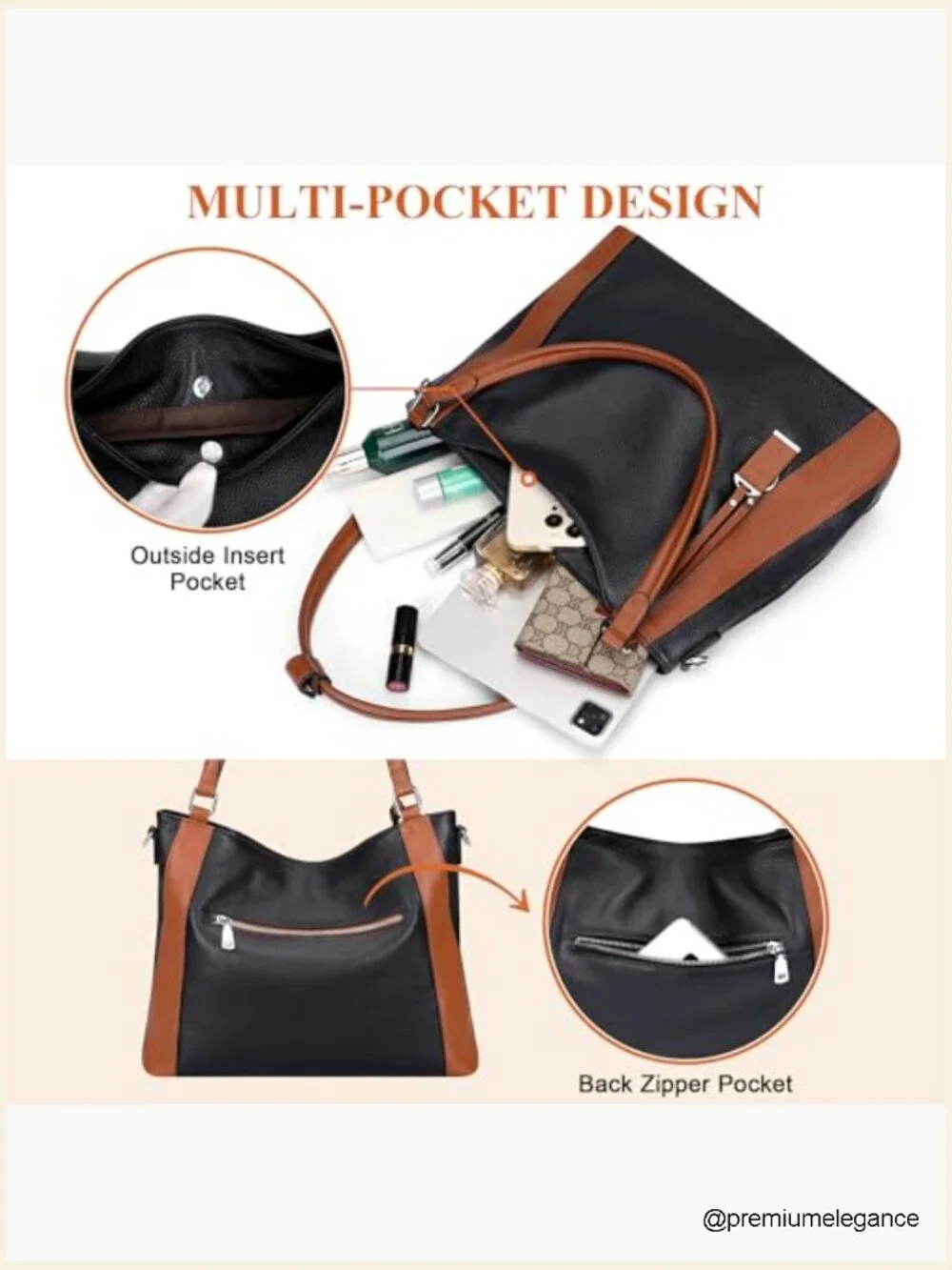 Large Genuine Leather Hobo Bag with Detachable Crossbody Strap
